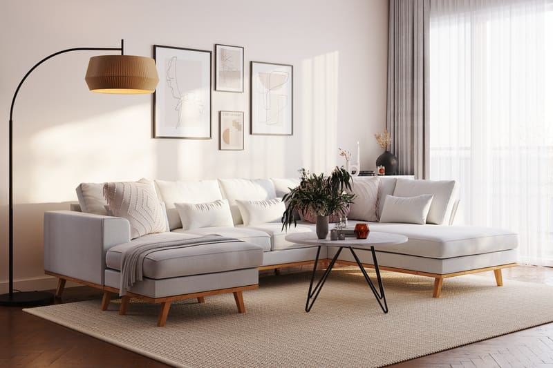 Copenhagen Compact 4-personers Venstrevendt U-formet Sofa med Divan og Chaiselong i Stof - Lysegrå - Møbler - Sofaer - U Sofa