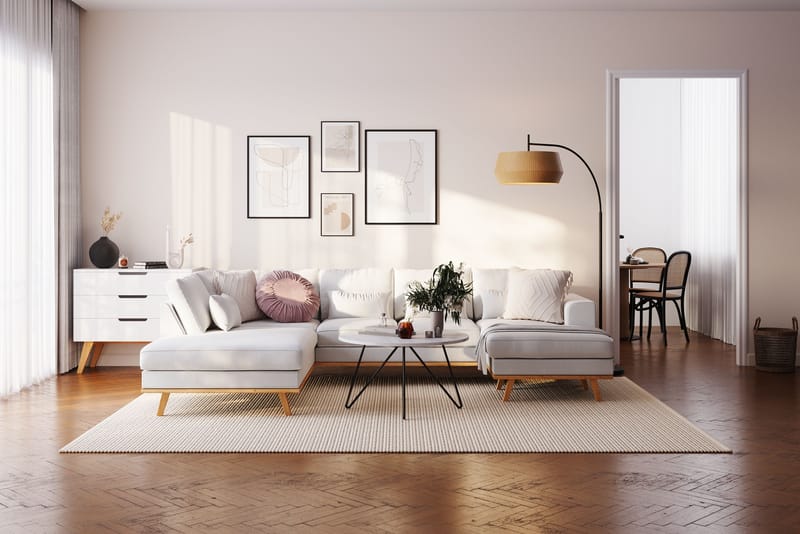 Copenhagen Compact 4-personers Højrevendt U-formet Sofa med Divan og Chaiselong i Stof - Lysegrå - Møbler - Sofaer - U Sofa