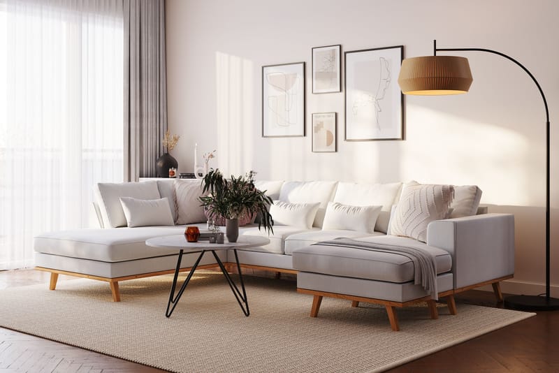 Copenhagen Compact 4-personers Højrevendt U-formet Sofa med Divan og Chaiselong i Stof - Lysegrå - Møbler - Sofaer - U Sofa