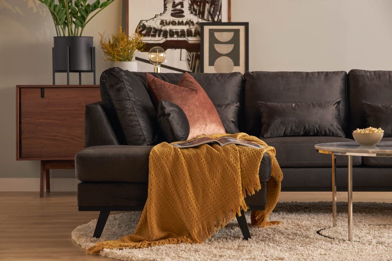 Copenhagen Compact 4-personers Venstrevendt U-formet Large Sofa med Divan og Chaiselong i Fløjl - Mørkegrå - Møbler - Sofaer - U Sofa