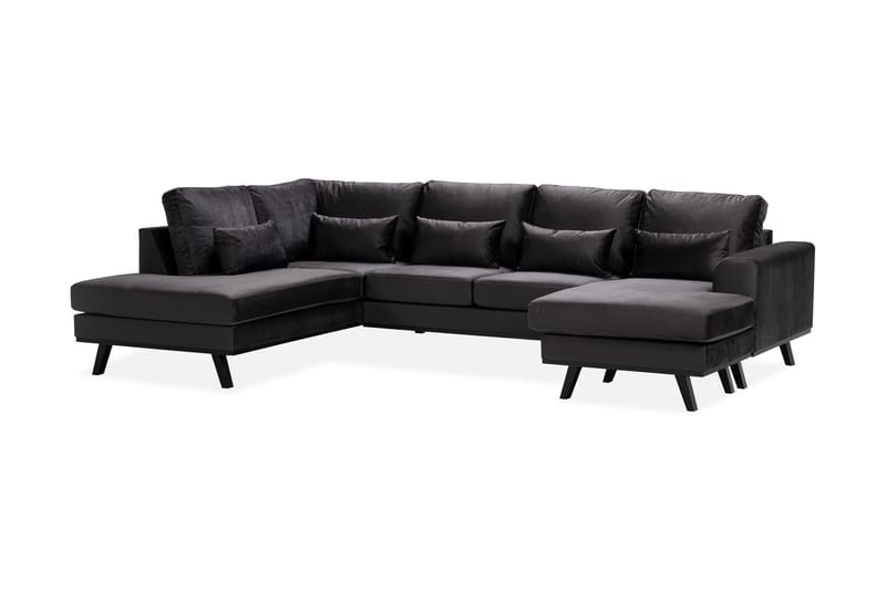 Copenhagen Compact 4-personers Venstrevendt U-formet Large Sofa med Divan og Chaiselong i Fløjl - Mørkegrå - Møbler - Sofaer - U Sofa
