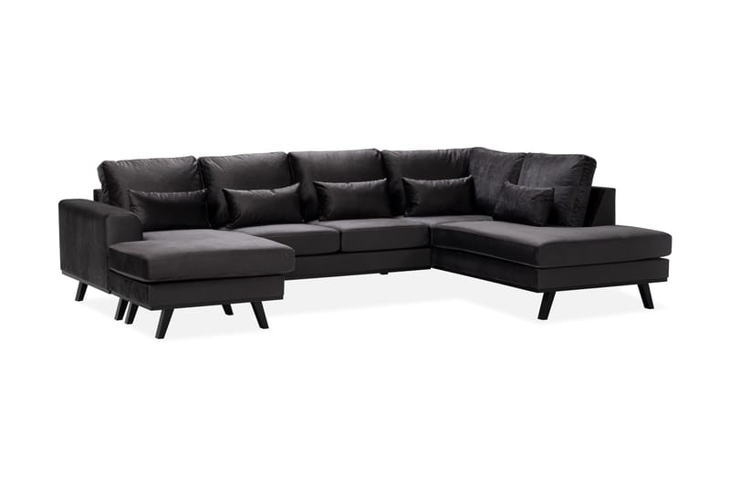 Copenhagen Compact 4-personers Højrevendt U-formet Large Sofa med Divan og Chaiselong i Fløjl - Mørkegrå - Møbler - Sofaer - U Sofa