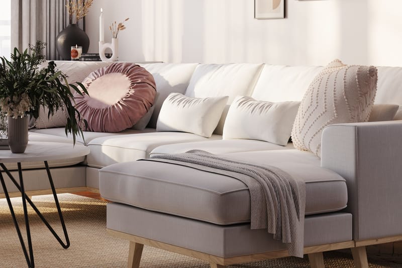 Copenhagen Compact 4-personers Venstrevendt U-formet Sofa med Divan og Chaiselong i Stof - Lysegrå - Møbler - Sofaer - U Sofa