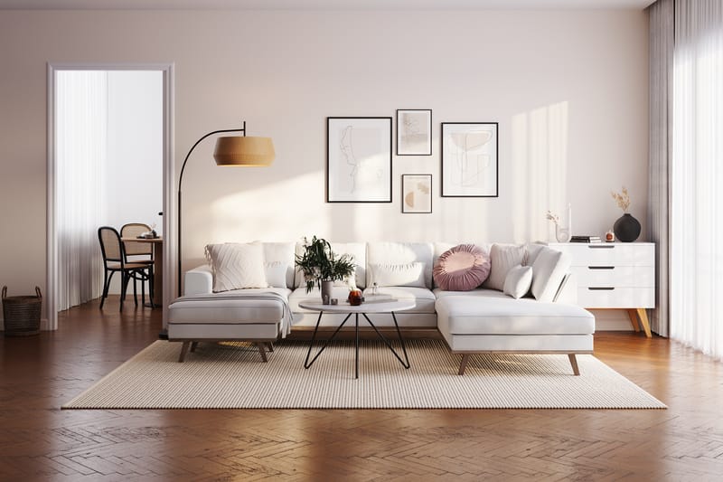 Copenhagen Compact 4-personers Højrevendt U-formet Large Sofa med Divan og Chaiselong i Stof - Lysegrå - Møbler - Sofaer - U Sofa