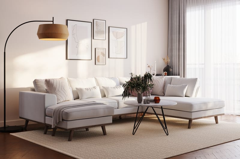 Copenhagen Compact 4-personers Højrevendt U-formet Large Sofa med Divan og Chaiselong i Stof - Lysegrå - Møbler - Sofaer - U Sofa