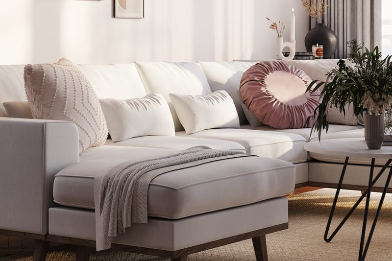 Copenhagen Compact 4-personers Højrevendt U-formet Large Sofa med Divan og Chaiselong i Stof - Lysegrå - Møbler - Sofaer - U Sofa