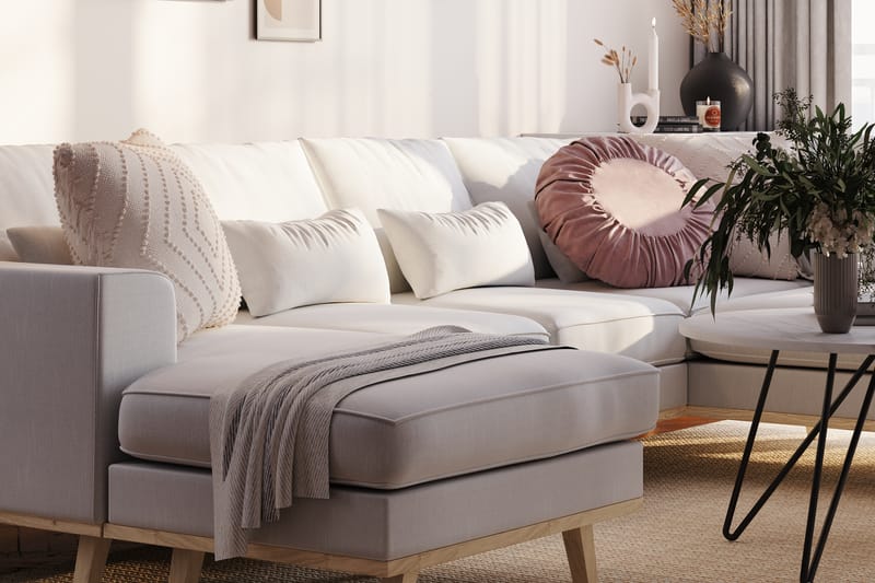 Copenhagen Compact 4-personers Højrevendt U-formet Sofa med Divan og Chaiselong i Stof - Lysegrå - Møbler - Sofaer - U Sofa