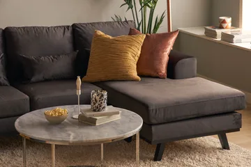 Copenhagen Compact 4-personers Venstrevendt U-formet Large Sofa med Divan og Chaiselong i Fløjl - Mørkegrå - Møbler - Sofaer - U Sofa