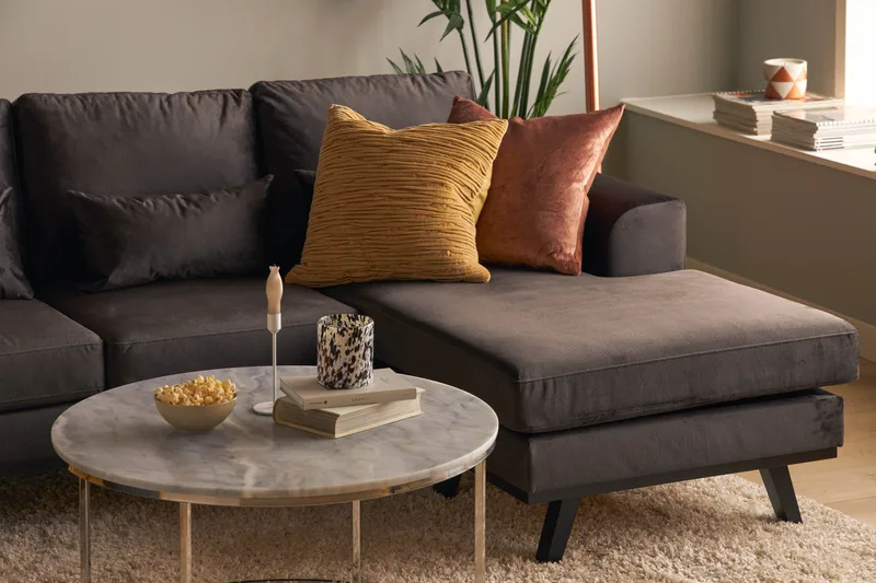 Copenhagen Compact 4-personers Venstrevendt U-formet Large Sofa med Divan og Chaiselong i Fløjl - Mørkegrå - Møbler - Sofaer - U Sofa