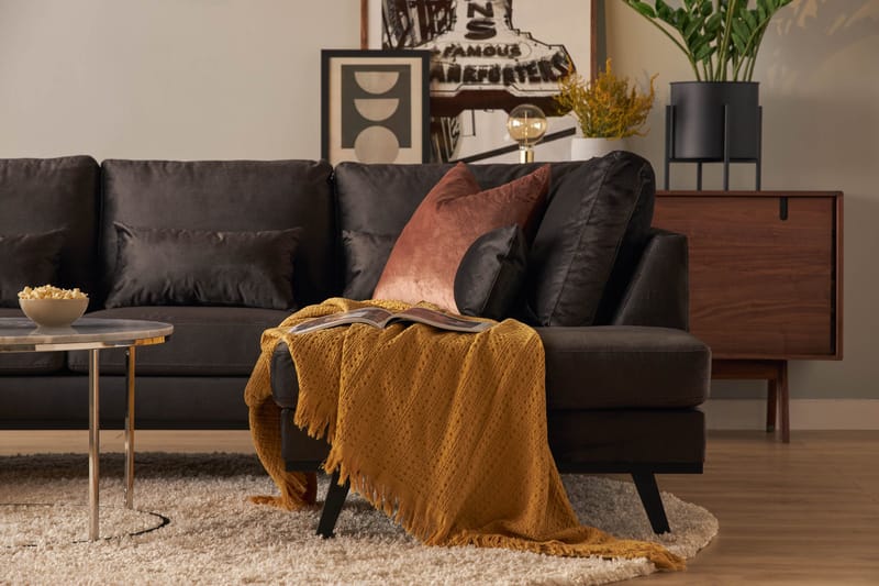 Copenhagen Compact 4-personers Højrevendt U-formet Large Sofa med Divan og Chaiselong i Fløjl - Mørkegrå - Møbler - Sofaer - U Sofa