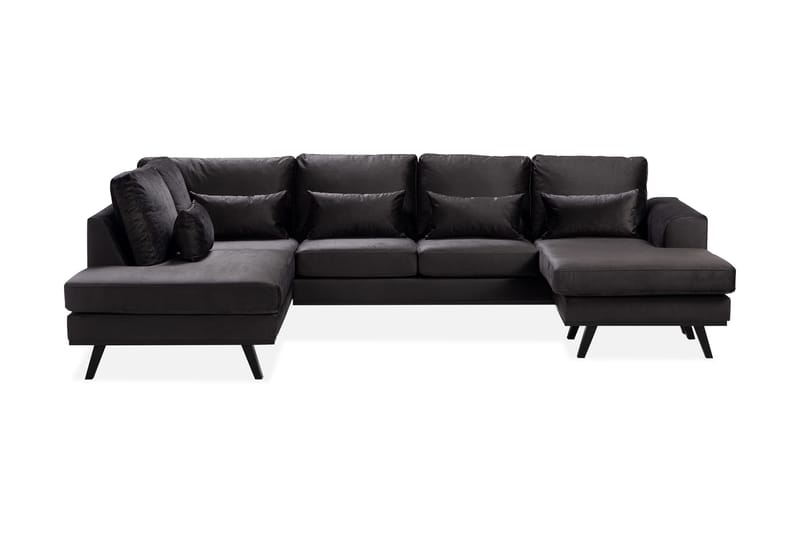 Copenhagen Compact 4-personers Venstrevendt U-formet Large Sofa med Divan og Chaiselong i Fløjl - Mørkegrå - Møbler - Sofaer - U Sofa