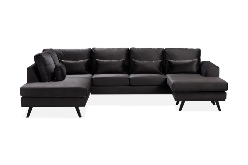 Copenhagen Compact 4-personers Venstrevendt U-formet Large Sofa med Divan og Chaiselong i Fløjl - Mørkegrå - Møbler - Sofaer - U Sofa