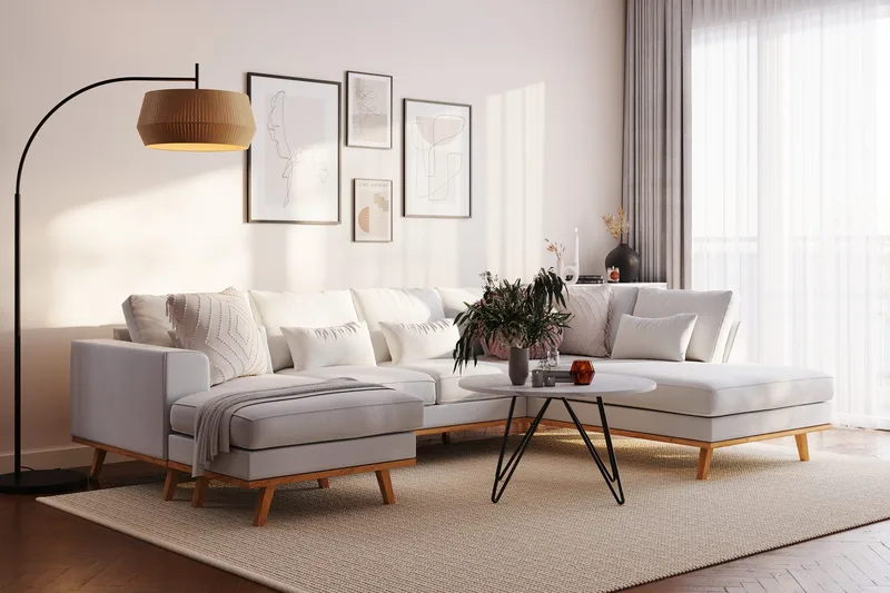 Copenhagen Compact 4-personers Venstrevendt U-formet Sofa med Divan og Chaiselong i Stof - Lysegrå - Møbler - Sofaer - U Sofa