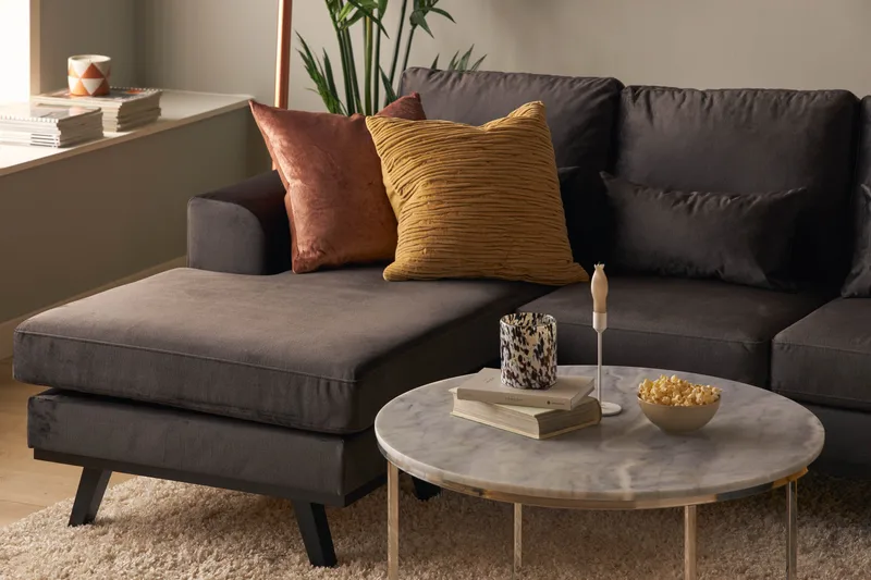 Copenhagen Compact 4-personers Højrevendt U-formet Large Sofa med Divan og Chaiselong i Fløjl - Mørkegrå - Møbler - Sofaer - U Sofa