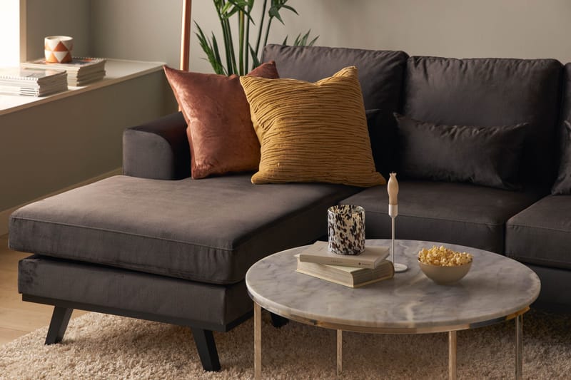 Copenhagen Compact 4-personers Højrevendt U-formet Large Sofa med Divan og Chaiselong i Fløjl - Mørkegrå - Møbler - Sofaer - U Sofa