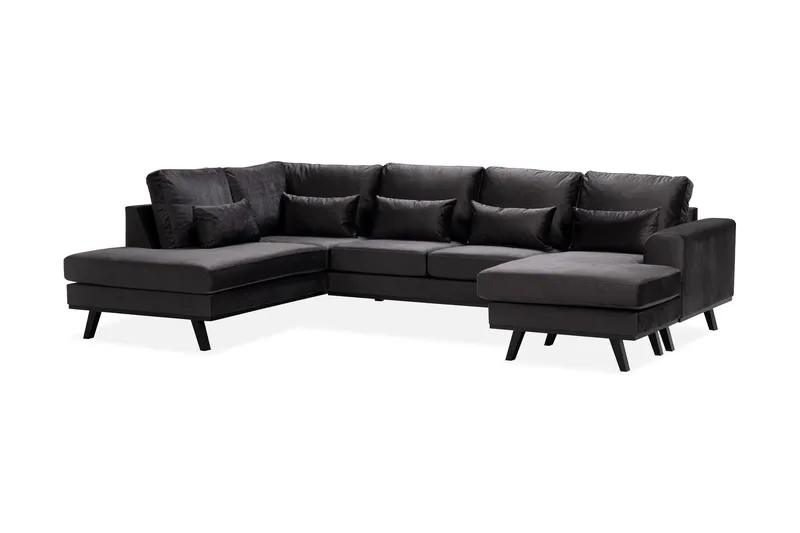 Copenhagen Compact 4-personers Venstrevendt U-formet Large Sofa med Divan og Chaiselong i Fløjl - Mørkegrå - Møbler - Sofaer - U Sofa