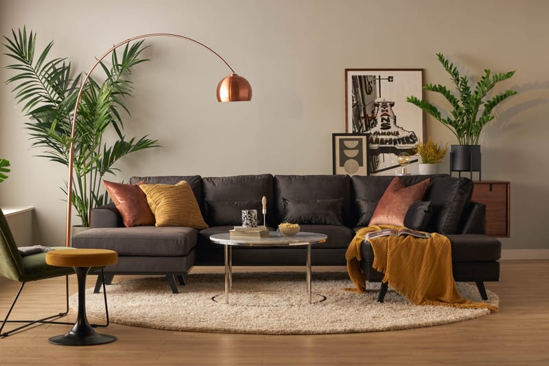 Copenhagen Compact 4-personers Højrevendt U-formet Large Sofa med Divan og Chaiselong i Fløjl - Mørkegrå - Møbler - Sofaer - U Sofa