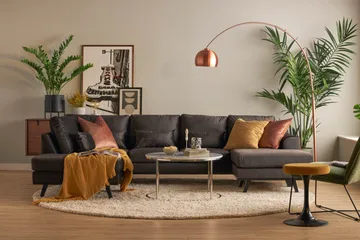Copenhagen Compact 4-personers Venstrevendt U-formet Large Sofa med Divan og Chaiselong i Fløjl - Mørkegrå - Møbler - Sofaer - U Sofa