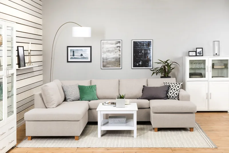 Crazy 4-personers Venstrevendt U-formet Large Sofa med Chaiselong i Stof - Beige - Møbler - Sofaer - U Sofa