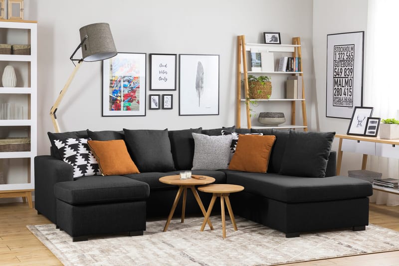 Crazy 4-personers Højrevendt U-formet Small Sofa med Divan og Chaiselong i Stof inkl. Kuvertpuder - Mørkegrå - Møbler - Sofaer - U Sofa