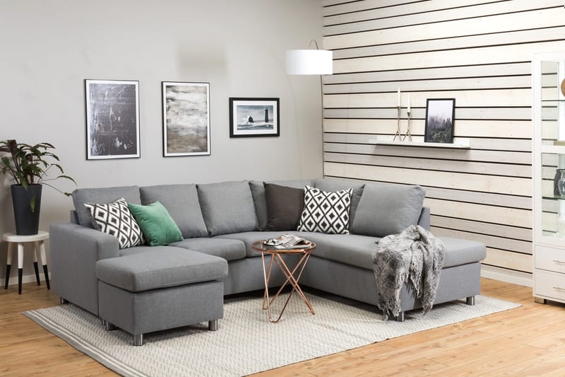 Crazy 4-personers Højrevendt U-formet Large Sofa med Chaiselong i Stof - Grå - Møbler - Sofaer - U Sofa