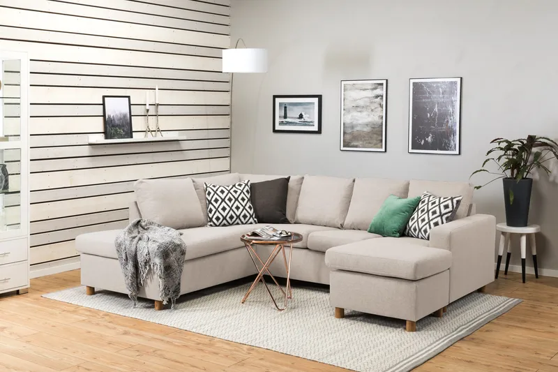 Crazy 4-personers Venstrevendt U-formet Large Sofa med Chaiselong i Stof - Beige - Møbler - Sofaer - U Sofa