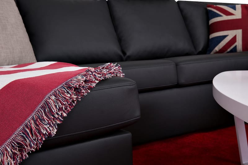 Crazy 4-personers Højrevendt U-formet Large Sofa med Chaiselong i Kunstlæder - Sort - Møbler - Sofaer - U Sofa