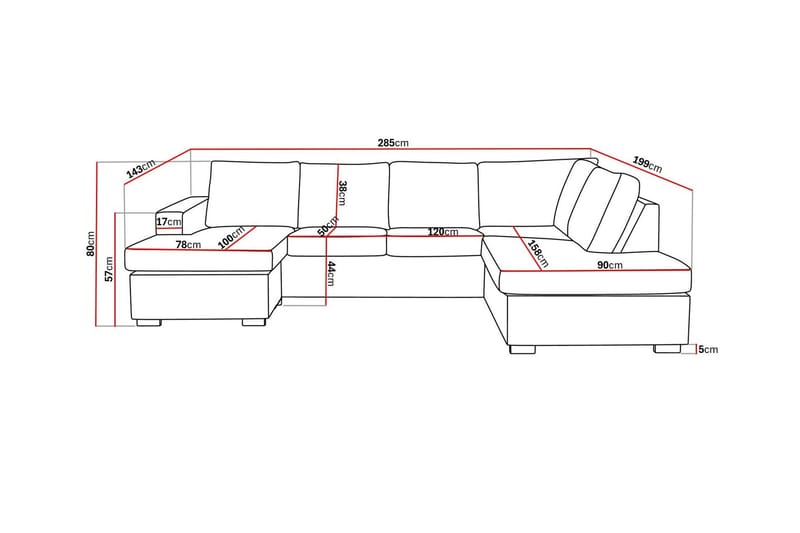 Crazy 4-personers Højrevendt U-formet Large Sofa med Chaiselong i Kunstlæder - Sort - Møbler - Sofaer - U Sofa