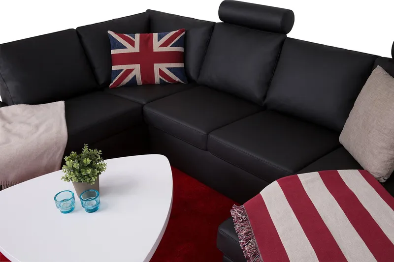 Crazy 4-personers Venstrevendt U-formet Large Sofa med Chaiselong i Kunstlæder - Sort - Møbler - Sofaer - U Sofa