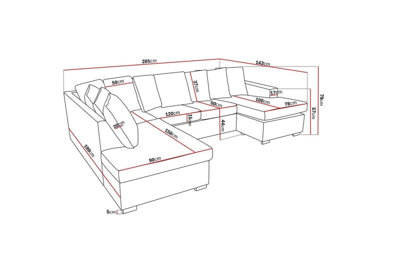 Crazy 4-personers Venstrevendt U-formet Large Sofa med Divan og Chaiselong i Stof inkl. Kuvertpuder - Mørkegrå - Møbler - Sofaer - U Sofa