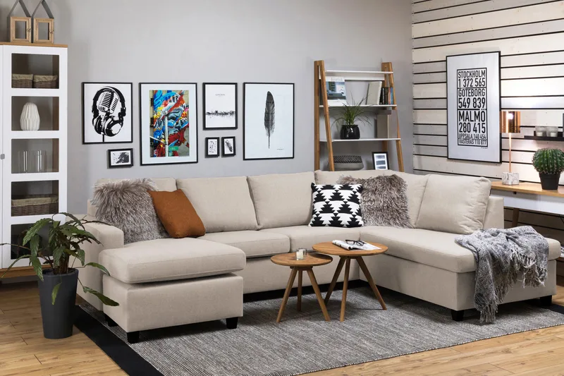 Crazy 4-personers Højrevendt U-formet Large Sofa med Chaiselong i Stof - Beige - Møbler - Sofaer - U Sofa