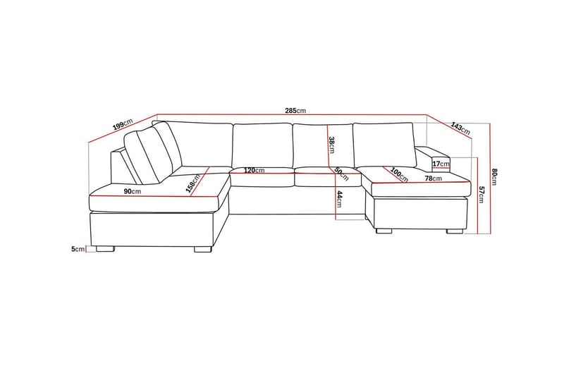 Crazy 4-personers Venstrevendt U-formet Large Sofa med Chaiselong i Stof - Brun - Møbler - Sofaer - U Sofa