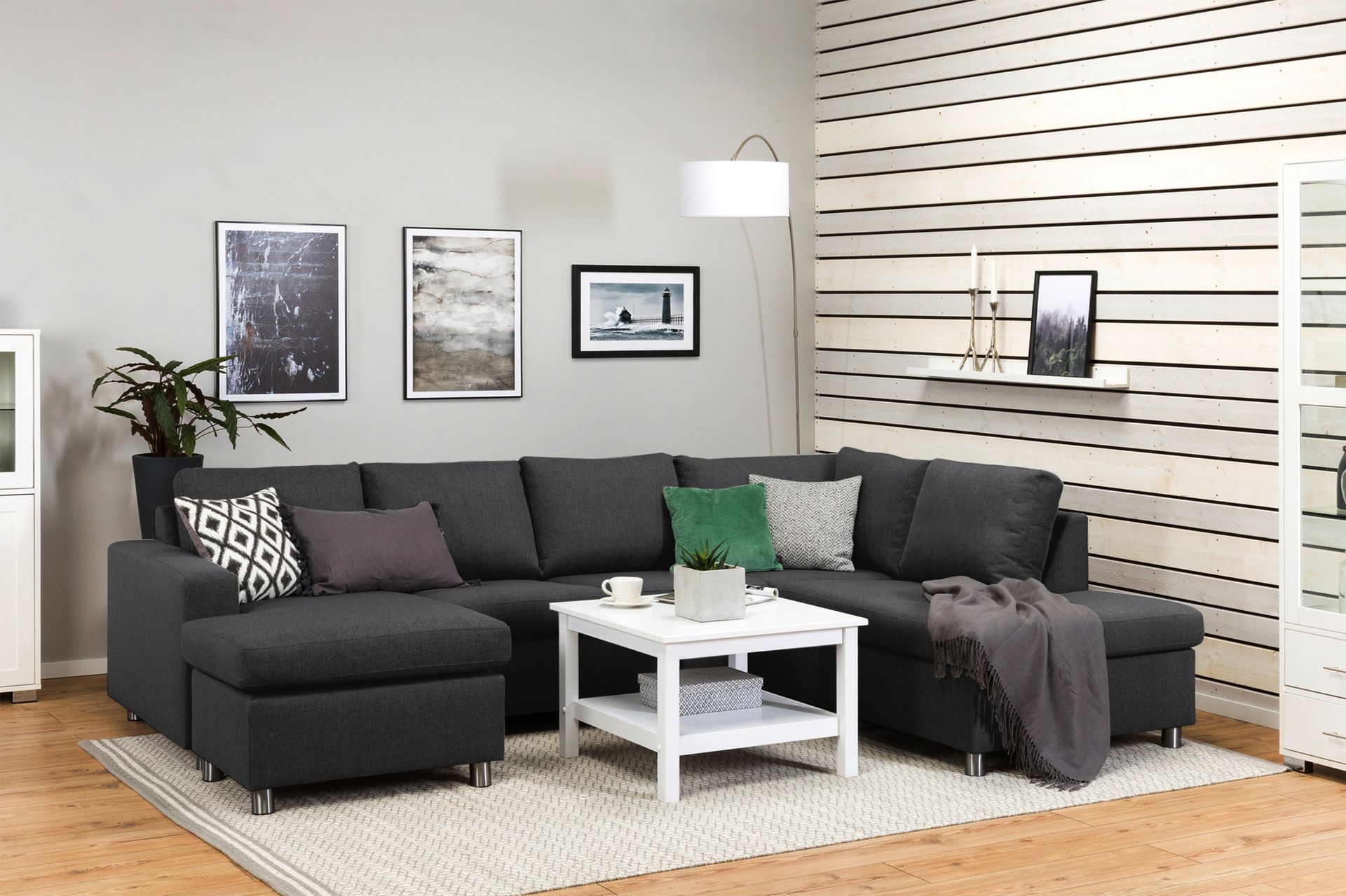 Crazy 4-personers Højrevendt U-formet Large Sofa med Chaiselong i Stof - Mørkegrå - Møbler - Sofaer - U Sofa