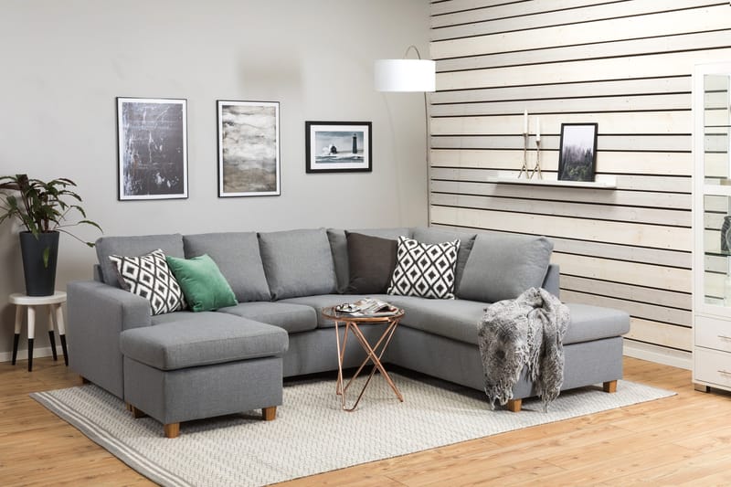 Crazy 4-personers Højrevendt U-formet Large Sofa med Chaiselong i Stof - Grå - Møbler - Sofaer - U Sofa