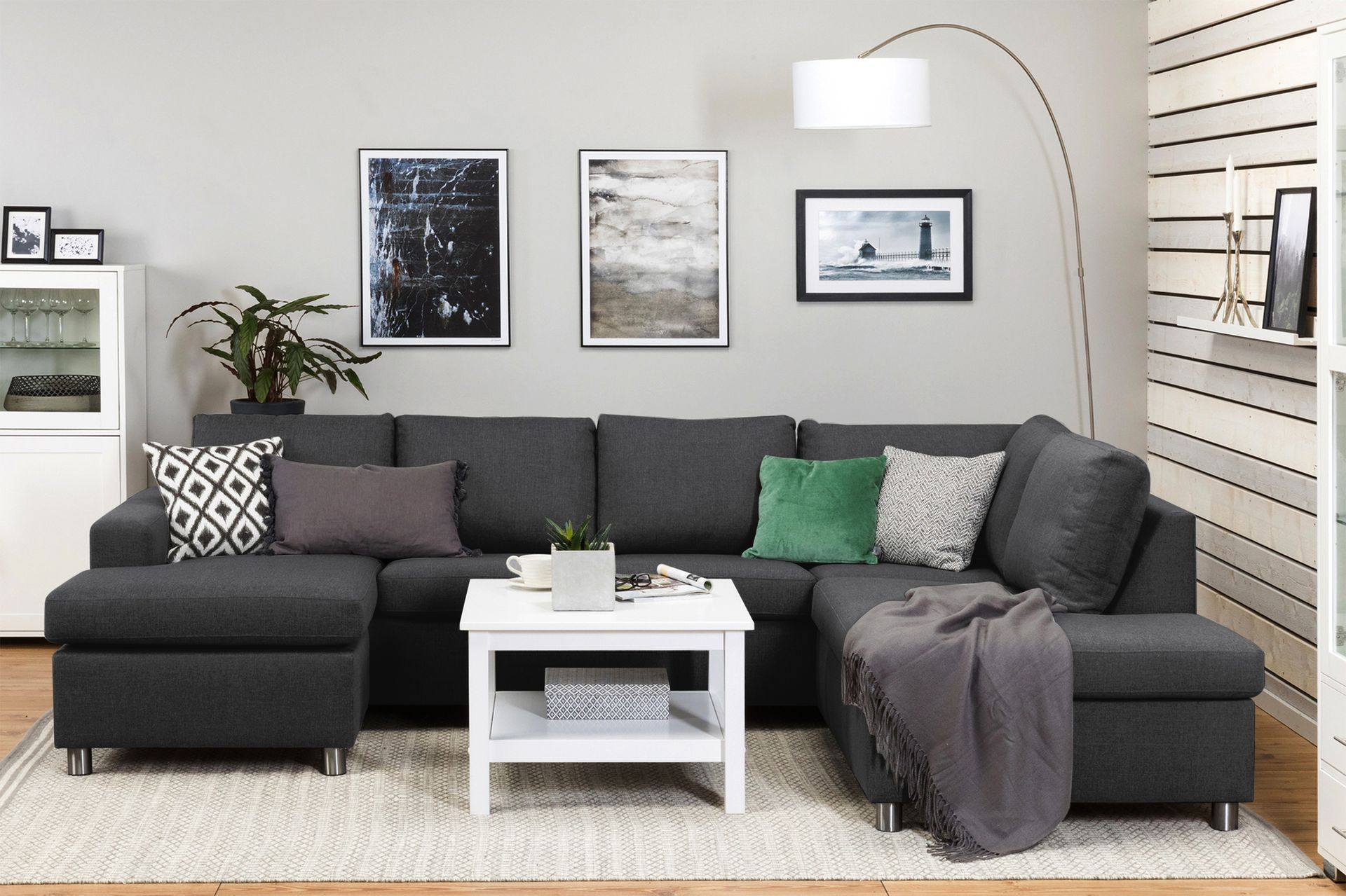 Crazy 4-personers Højrevendt U-formet Large Sofa med Chaiselong i Stof - Mørkegrå - Møbler - Sofaer - U Sofa