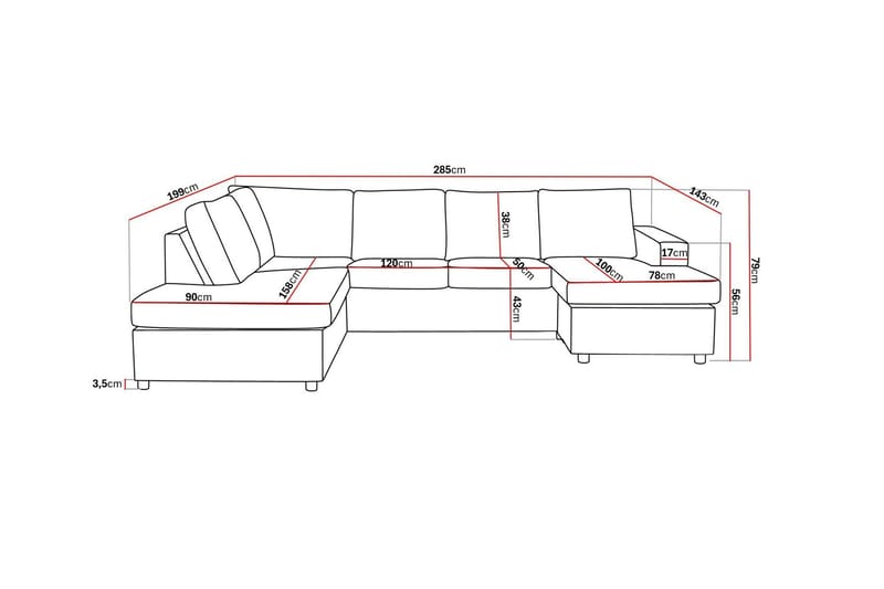Crazy 4-personers Venstrevendt U-formet Large Sofa med Chaiselong i Stof - Antracit - Møbler - Sofaer - U Sofa