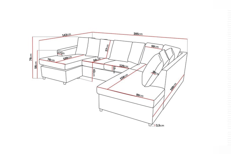 Crazy 4-personers Højrevendt U-formet Large Sofa med Divan og Chaiselong i Stof inkl. Kuvertpuder - Antracit - Møbler - Sofaer - U Sofa