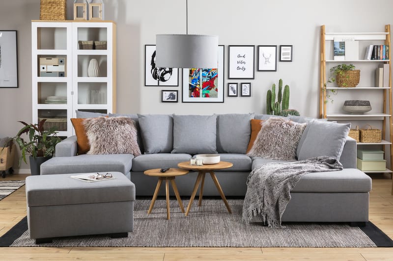 Crazy 4-personers Højrevendt U-formet Large Sofa med Divan og Chaiselong i Stof inkl. Kuvertpuder - Grå - Møbler - Sofaer - U Sofa