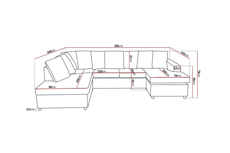 Crazy 4-personers Venstrevendt U-formet Large Sofa med Divan og Chaiselong i Stof inkl. Kuvertpuder - Antracit - Møbler - Sofaer - U Sofa