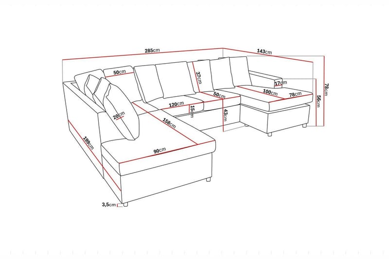 Crazy 4-personers Venstrevendt U-formet Large Sofa med Divan og Chaiselong i Stof inkl. Kuvertpuder - Antracit - Møbler - Sofaer - U Sofa