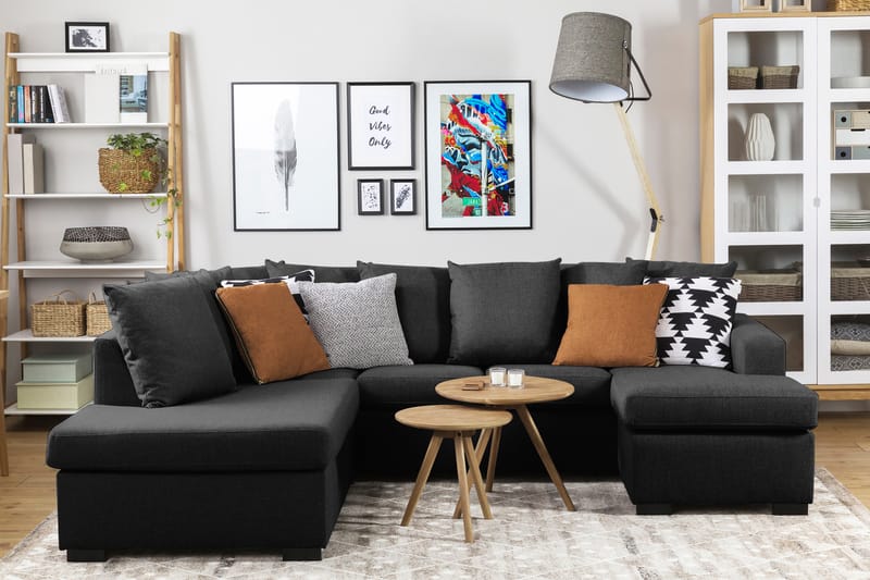 Crazy 4-personers Venstrevendt U-formet Large Sofa med Divan og Chaiselong i Stof inkl. Kuvertpuder - Mørkegrå - Møbler - Sofaer - U Sofa