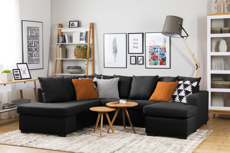 Crazy 4-personers Venstrevendt U-formet Large Sofa med Divan og Chaiselong i Stof inkl. Kuvertpuder - Mørkegrå - Møbler - Sofaer - U Sofa