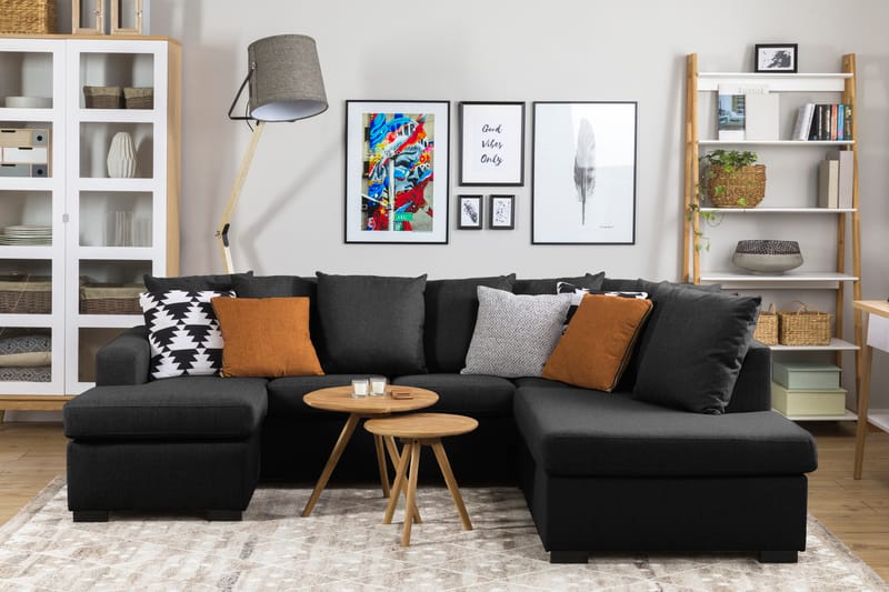 Crazy 4-personers Højrevendt U-formet Small Sofa med Divan og Chaiselong i Stof inkl. Kuvertpuder - Mørkegrå - Møbler - Sofaer - U Sofa