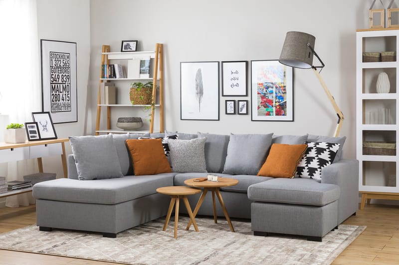 Crazy 4-personers Venstrevendt U-formet Small Sofa med Divan og Chaiselong i Stof inkl. Kuvertpuder - Grå - Møbler - Sofaer - U Sofa