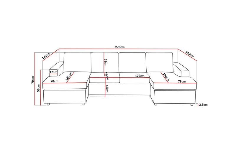 Crazy 4-personers U-formet Sofa med Dobbeltdivan i Stof - Antracit - Møbler - Sofaer - U Sofa
