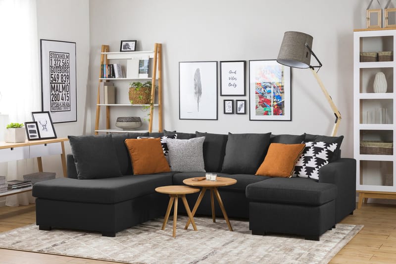 Crazy 4-personers Venstrevendt U-formet Small Sofa med Divan og Chaiselong i Stof inkl. Kuvertpuder - Antracit - Møbler - Sofaer - U Sofa