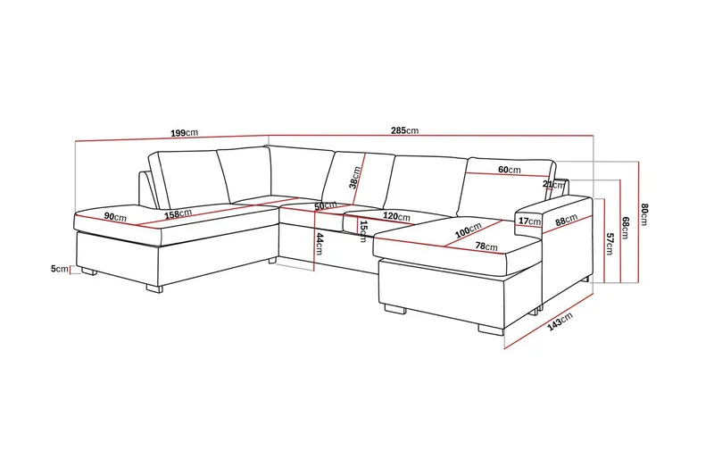 Crazy 4-personers Venstrevendt U-formet Large Sofa med Chaiselong i Stof - Beige - Møbler - Sofaer - U Sofa