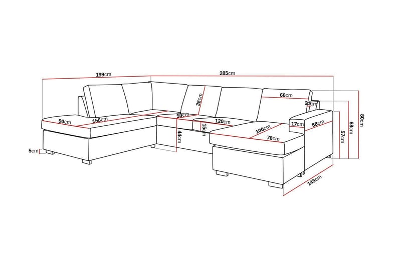 Crazy 4-personers Venstrevendt U-formet Large Sofa med Chaiselong i Stof - Brun - Møbler - Sofaer - U Sofa