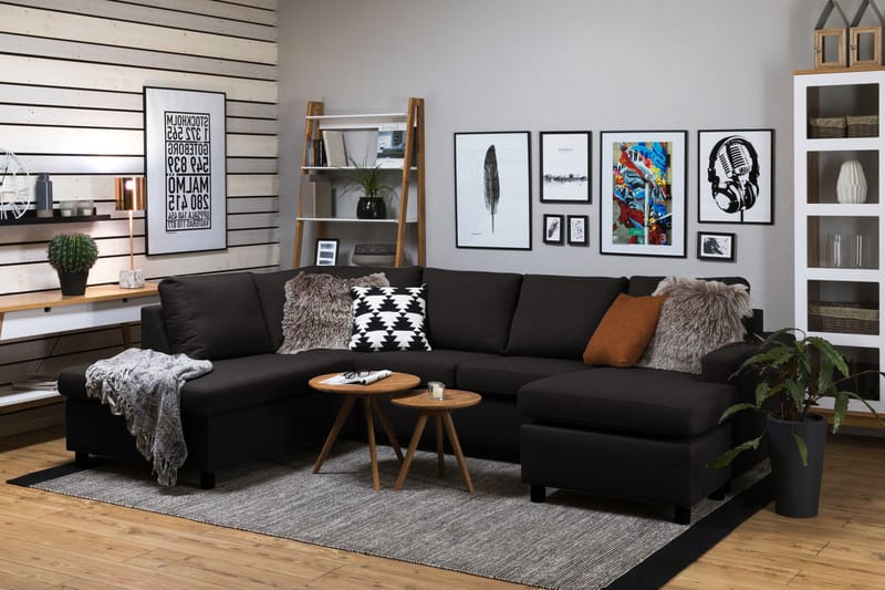 Crazy 4-personers Venstrevendt U-formet Large Sofa med Chaiselong i Stof - Antracit - Møbler - Sofaer - U Sofa