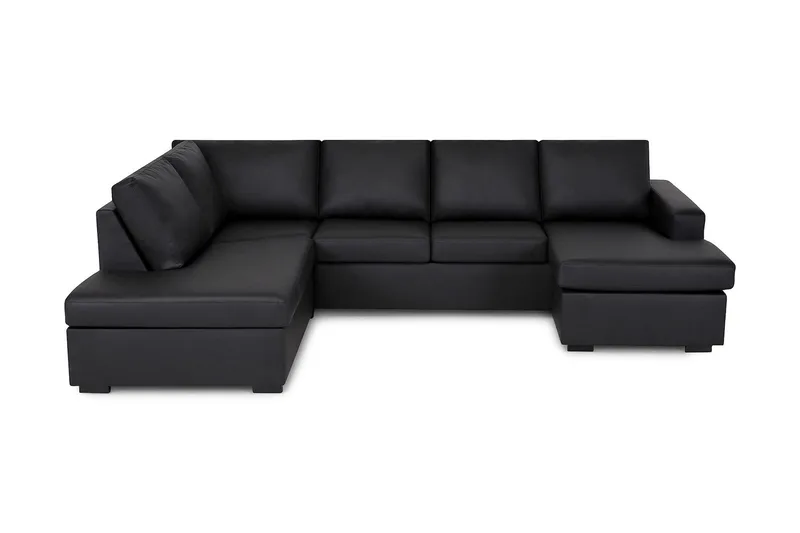 Crazy 4-personers Venstrevendt U-formet Large Sofa med Chaiselong i Kunstlæder, Sort